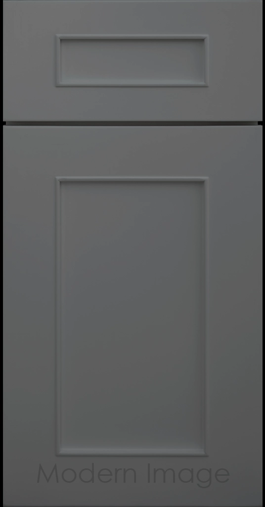 Chandler Shaker kitchen cabinet in Gun Metal color, showing the raised trim surrounding the center panel.